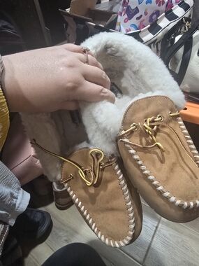 Timberland Tan Suede Shearling-Lined Moccasin Slippers